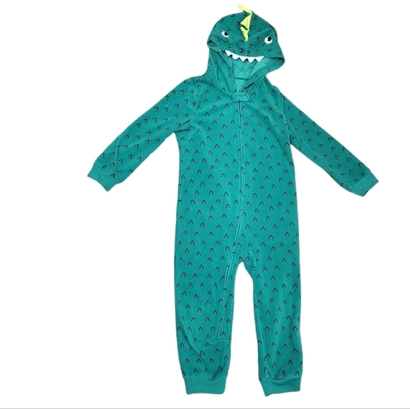 Carter's Green Dinosaur Hooded Footless Pajamas - Picture 1 of 4